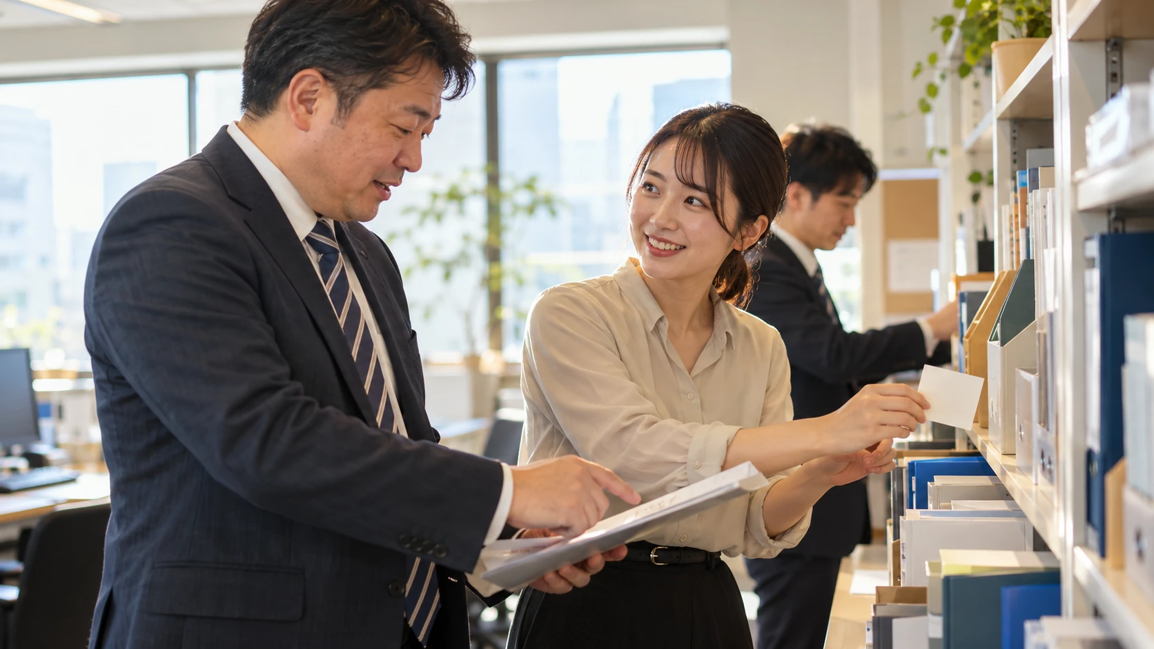 気づいた改善点を仲間に伝え、社内の情報共有を良くする情景