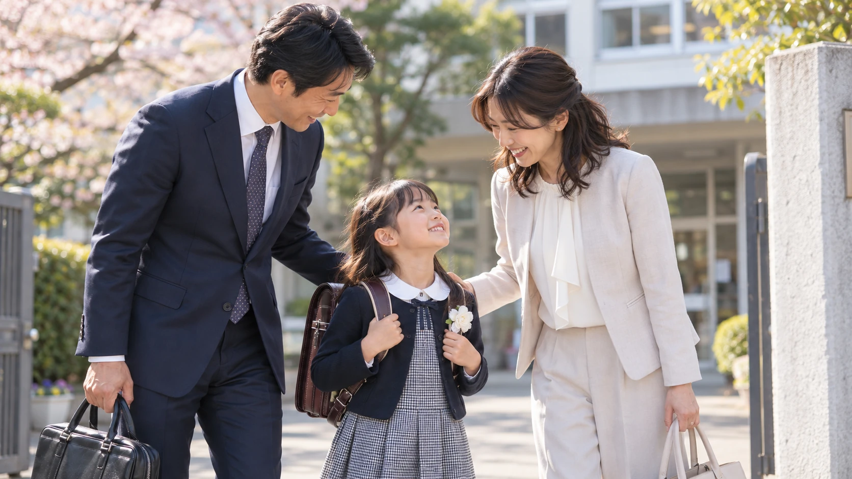 子どもの学校の節目を家族で喜び、大切な時間を過ごす情景