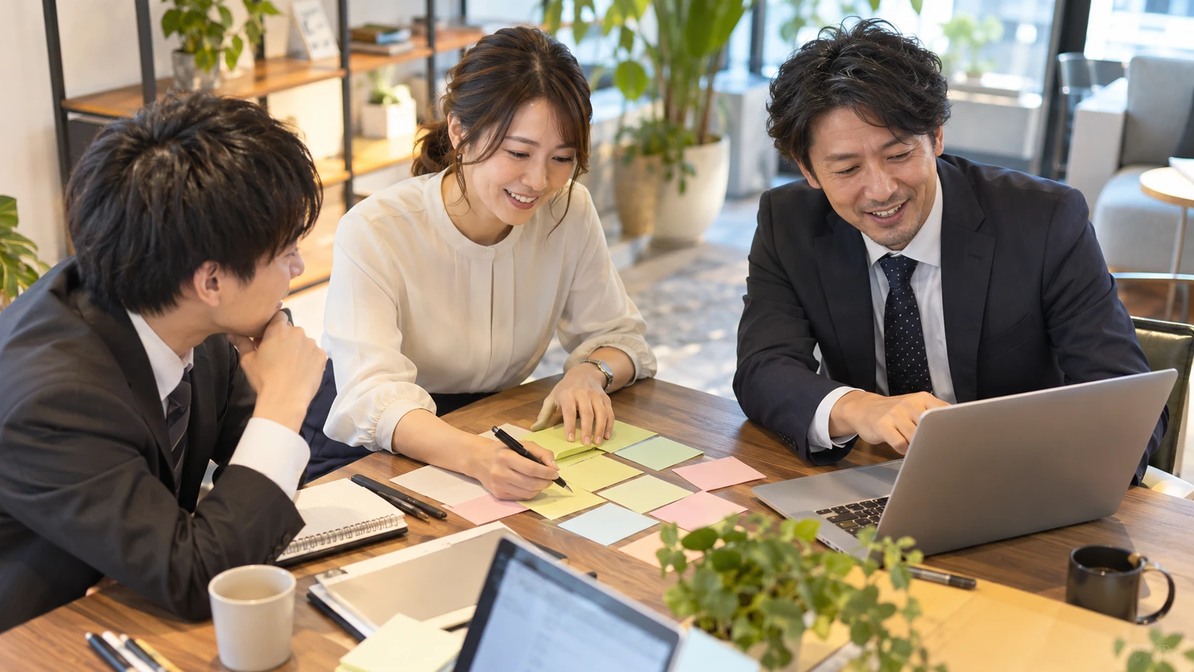 学んだことを持ち寄り、次のお客様に役立つ仕組みを考える情景