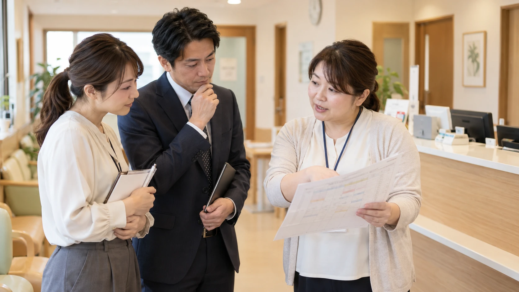 医療機関のお客様の受付業務を知り、課題に合う方法を考える情景
