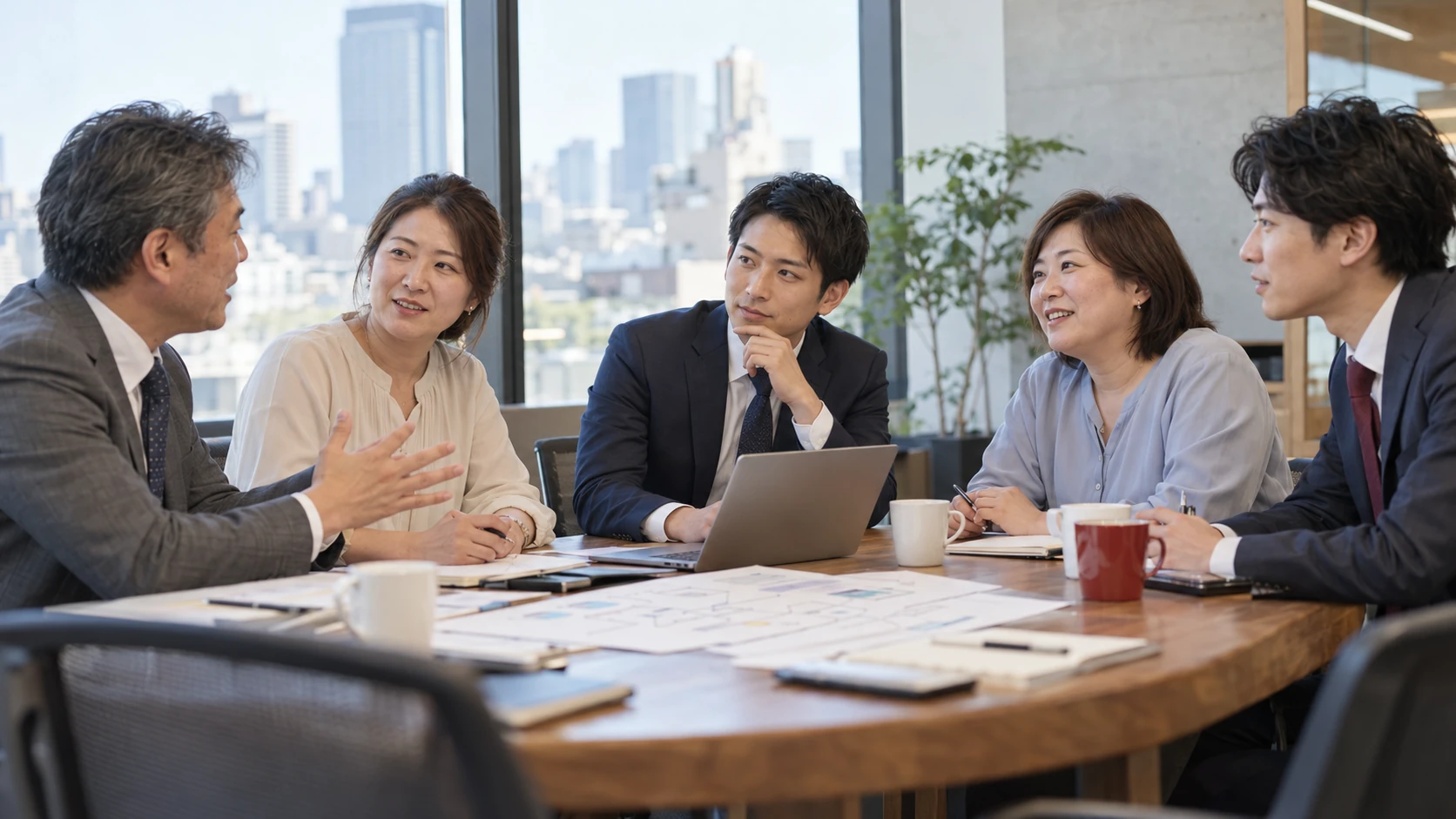 お客様の話に耳を傾け、業務の流れを一緒に確認する営業の情景